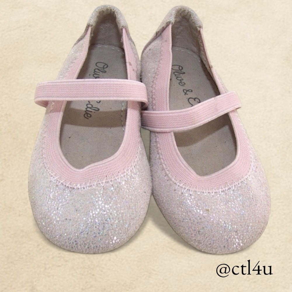 Olive & Edie Toddler Girl Glitter Ballet Flats Mary Jane Pink Size 5 Sparkle